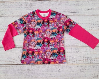 Kinder Langarm für Mädchen Baumwolle Puppe Print Rosa Handgemachte Kinder Kleidung Langarm T-Shirt