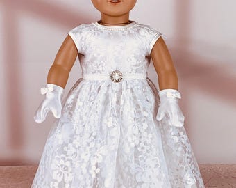 18 Inch Doll Lace Wedding Dress with Flower Wreath and Gloves