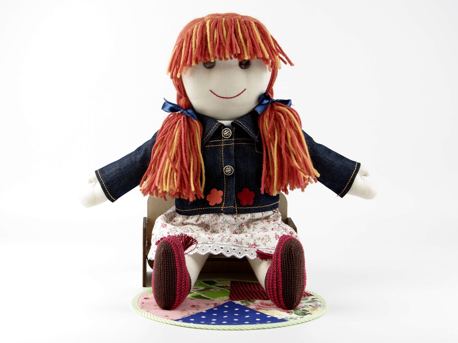 Handmade Rag Doll With Clothes Red Yarn Hair Cloth Doll With Etsy