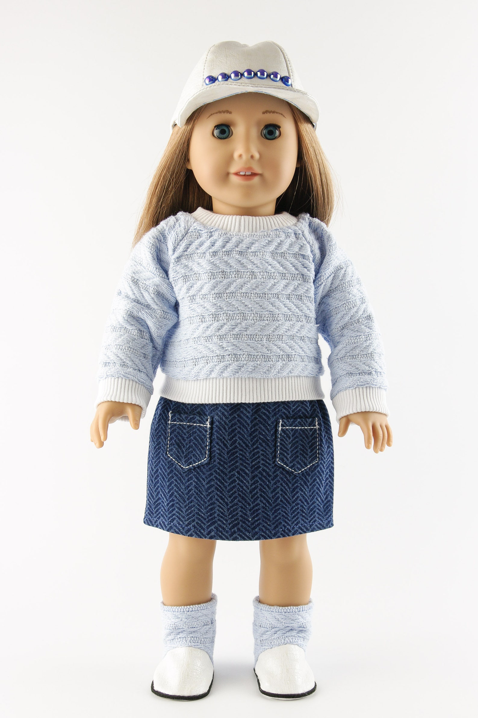 American Girl Doll Winter Clothes Set Denim Skirt With Pockets Etsy