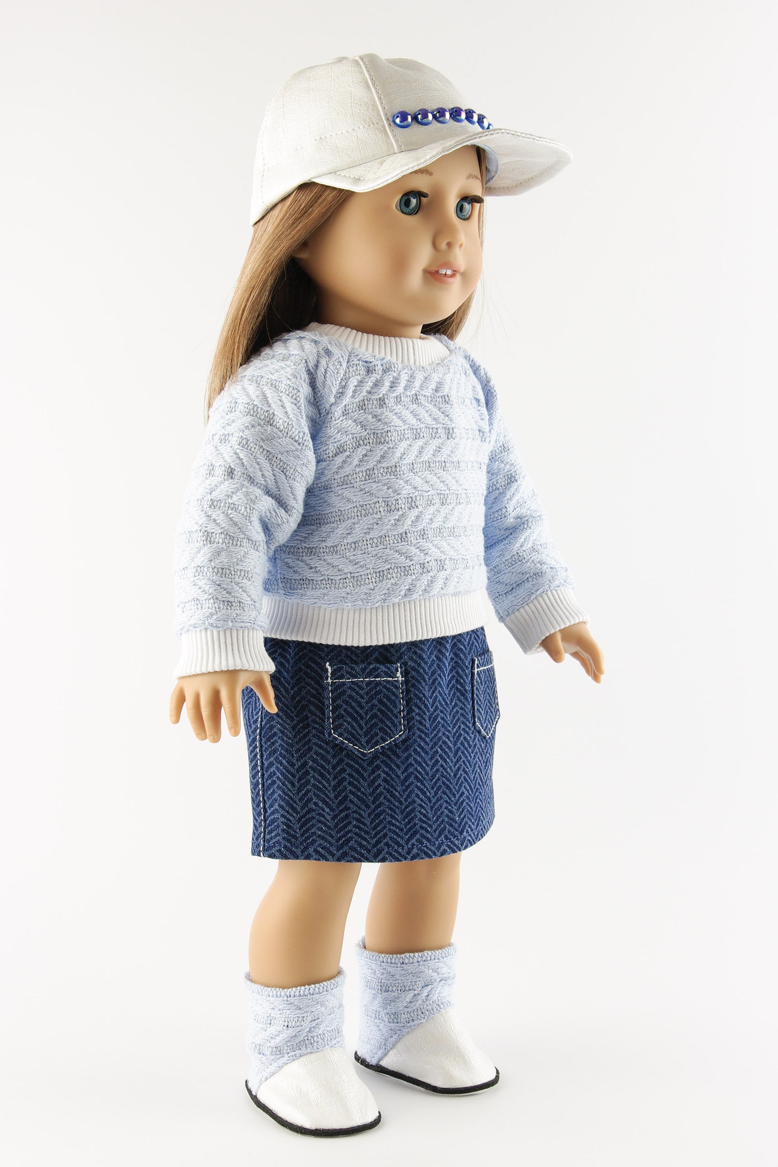 American Girl Doll Winter Clothes Set Denim Skirt With Pockets Etsy