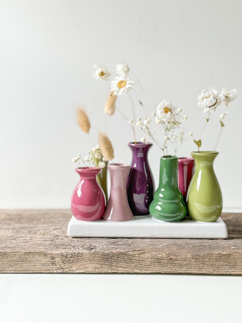 Mini Vasen Blumen Keramik gedeckter Tisch bunt Geschenk Blumenstrauß Bild 1