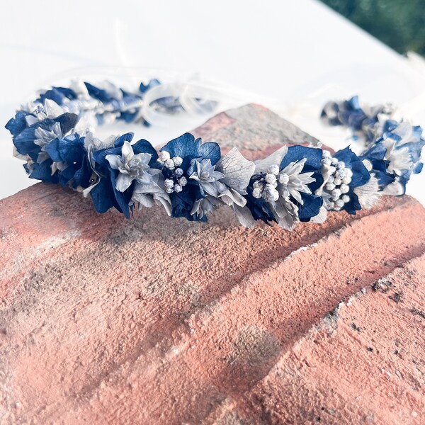 Haarkranz aus Trockenblumen | blau | Kopfkranz | Hochzeit