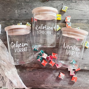 Vorratsdose mit Spruch und Bambusdeckel Nervennahrung Kalorienbömbchen