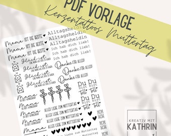 Mother's Day PDF template for candle tattoos | Print template | Candles | Taper candles | Waterslide film | Mom