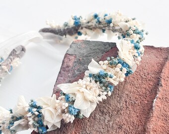 Haarkranz aus Trockenblumen | Creme blau | Kopfkranz | Hochzeit