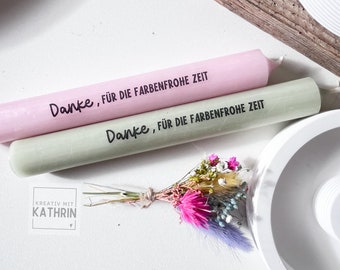 Danke für die farbenfrohe Zeit | Kerzenständer | Kerze | Abschied | bunt | Strauß | Geschenk | Trockenblumen