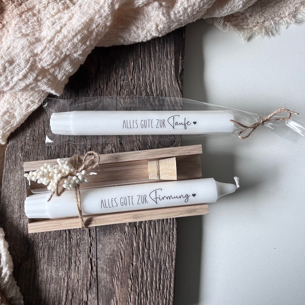 Candle with text | test tube | gift of money | wedding | Baptism | Confirmation | communion | church festivals
