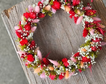 Kunterbunter Trockenblumenkranz rot  | Deko | Sommer | Windlicht | Trockenblumen
