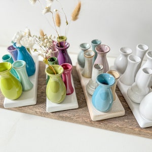 Mini Vasen Blumen Keramik gedeckter Tisch bunt Geschenk Blumenstrauß Bild 3