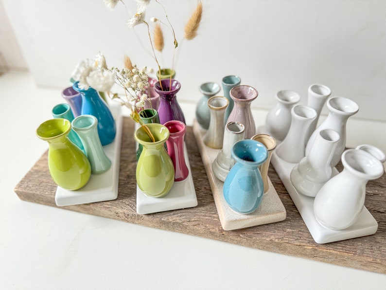 Mini Vasen Blumen Keramik gedeckter Tisch bunt Geschenk Blumenstrauß Bild 3