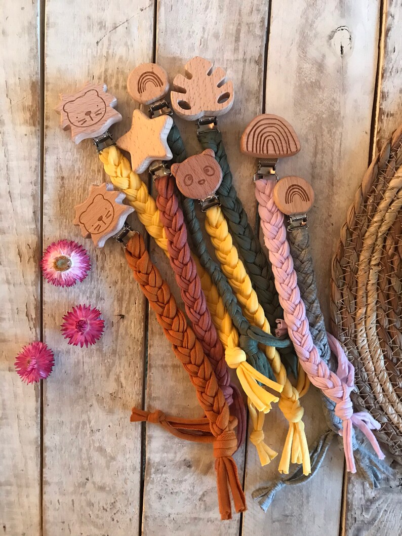 Braided pacifier chain pacifier ribbon with wooden clip | Etsy