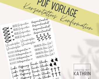 Confirmation PDF template for candle tattoos | Print template | Candles | Taper candles | Water slide film | Church festivals