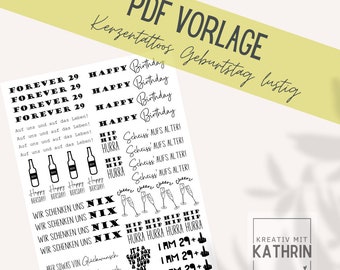 Geburtstag lustig PDF Vorlage für Kerzentattoos | Druckvorlage | Kerzen | Stabkerzen | Wasserschiebefolie | Happy Birthday