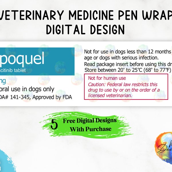 Veterinary Medicine Pen Wrap PNG, Medicine Label Pen Design PNG, Single Label Wrap Digital Design