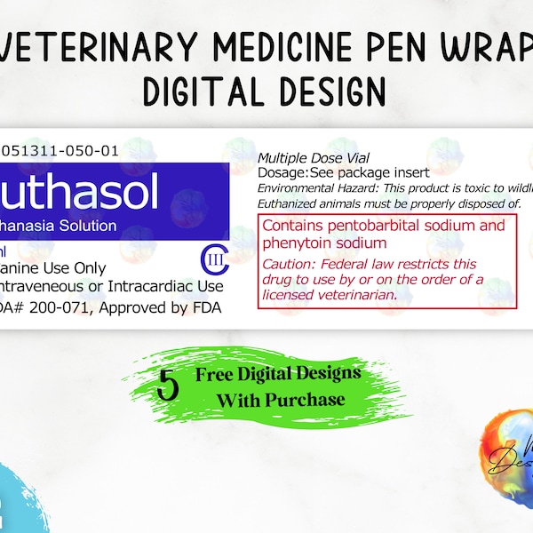 Veterinary Medicine Pen Wrap PNG, Medicine Label Pen Design PNG, Single Label Wrap Digital Design