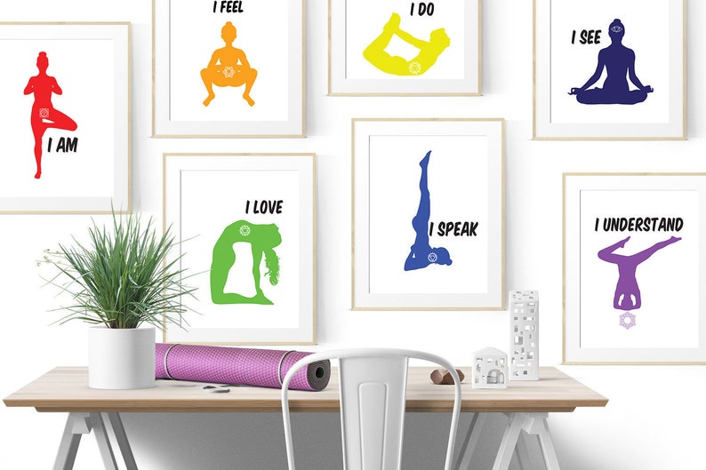 Digital Chakra Art Yoga Poses Printable Wall Decor, Instant Download 7 ...