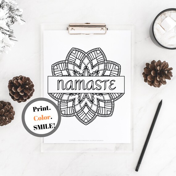 Printable Coloring Page Namaste Mandala 8.5 by 11 | Etsy