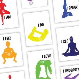 Digital Chakra Art Yoga Poses Printable Wall Decor, Instant Download 7 Chakras Wall art, Yoga Studio Wall Art, Zen Den Decor