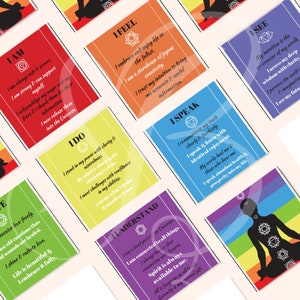 Cartões de afirmação de chakra para impressão com download instantâneo de cartão de bônus