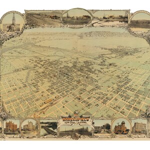 Bakersfield California 1901 druckbare Wandkunst Farbe Vogelperspektive 60 x 36 Zoll Antike Karte