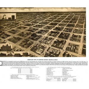 Amarillo Texas 1912 druckbare Wandkunst Farbe Vogelperspektive 60 x 36 Zoll Antike Karte