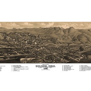 Golden Colorado 1882 druckbare Wandkunst Farbe Vogelperspektive 60 x 36 Zoll Antike Karte