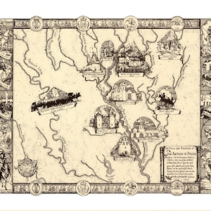 San Antonio de BexarTexas 1716-1836 druckbare Wandkunst Farbe Vogelperspektive 24 "x 36" Antike Karte