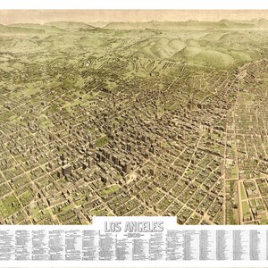 Los Angeles Kalifornien 1909 druckbare Wandkunst Farbe Vogelperspektive 60 x 36 Zoll Antike Karte