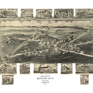 Aufgehende Sonne Maryland 1907 druckbare Wandkunst Farbe Vogelperspektive 60 x 36 Zoll Antike Karte