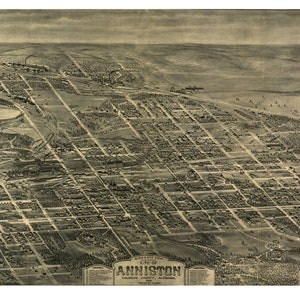 Anniston Alabama 1903 druckbare Wandkunst Farbe Vogelperspektive 60 x 36 Zoll Antike Karte