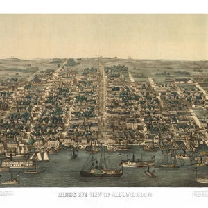 Alexandria Virginia 1863 druckbare 60 x 36 "Wandkunst Farbe Vogelperspektive antike Karte