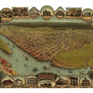 Eureka California 1902 druckbare Wandkunst Farbe Vogelperspektive 60 x 36 Zoll Antike Karte