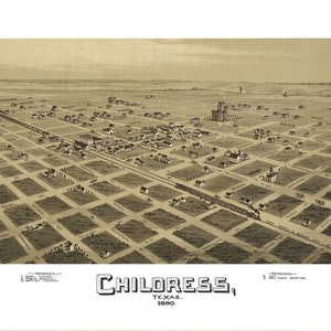 Childress Texas 1890 druckbare Wandkunst Farbe Vogelperspektive 60 x 36 Zoll Antike Karte