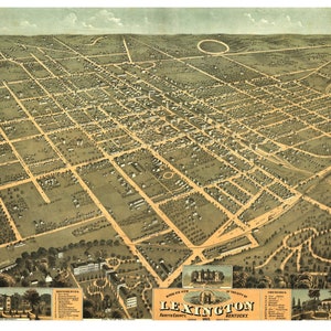 Lexington Kentucky 1871 druckbare Wandkunst Farbe Vogelperspektive 24 "x 36" Antike Karte