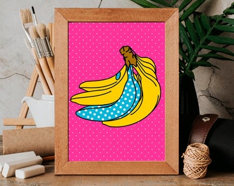 ポップアート ウォールアート、印刷可能なウォールアート、ポップアート ペインティング、ポップアート ポスター、カラフルなウォールアート、バナナプリント、デジタルダウンロード、明るいウォールアート
