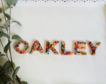 Custom Glitter Resin Alphabet Letters – Personalized Child Name Set, Magnetic ABC Toy for Toddlers & Preschoolers