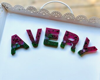 Watermelon Glitter Resin Alphabet Magnets, Montessori Learning