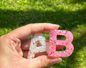 Frosted Animal Cracker Cookie Glitter Sprinkle Resin Alphabet Letter Fridge Magnets Sensory Toddler Gift Magnetic Resin Letters Personalized