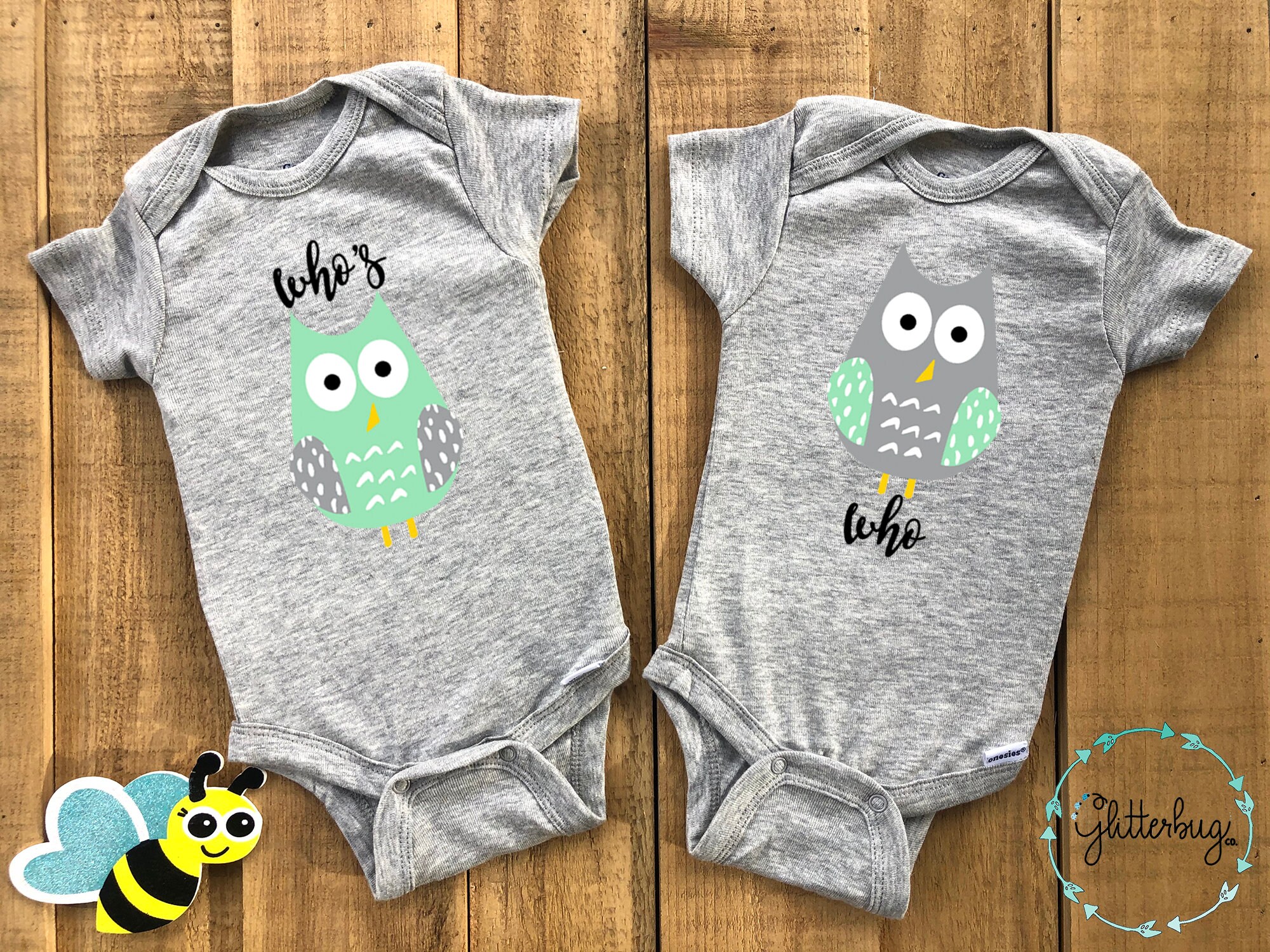 Whos Who twin Onesie® set Cute owl twins baby shirts Etsy