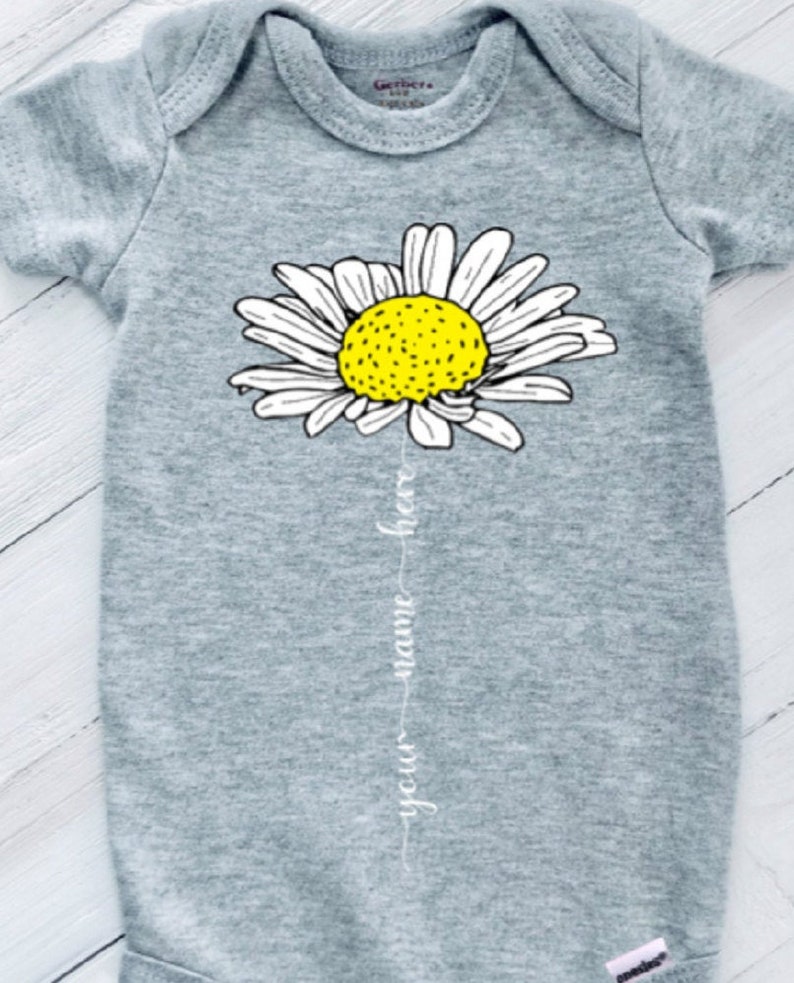 Daisy with custom name Onesie® personalized flower onesie for Etsy