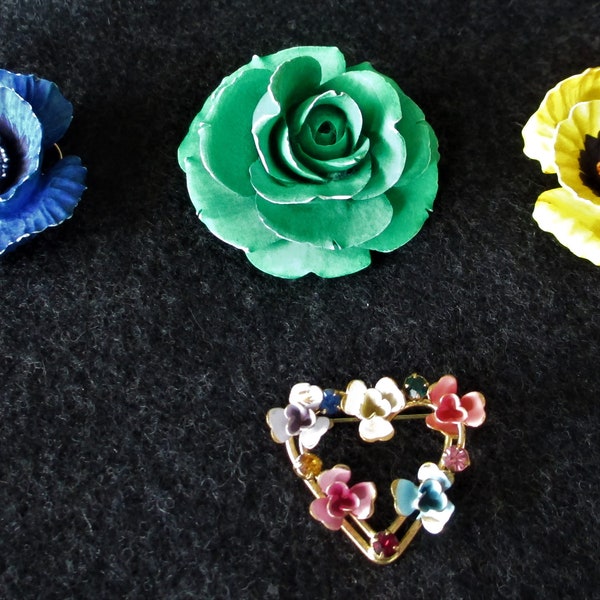 Collection of Flower Pins (Five Pieces: Ceramic, Enamel, Fimo Clay)