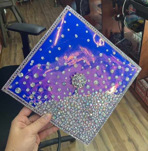 Custom Graduation Cap Topper Iridescent Holographic Diamonds Rhinestones Bling Etsy