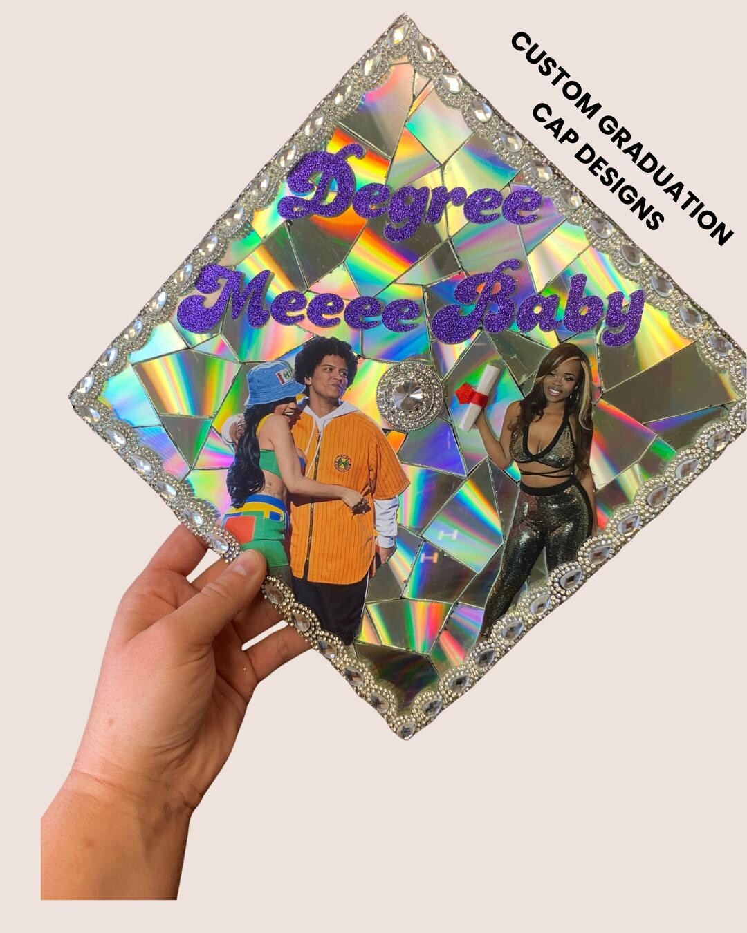 Holographic Graduation Cap Topper, Custom Bling Grad Cap, Rhinestone ...