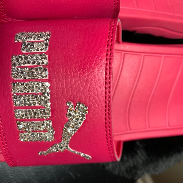 TonTon Station Hot Pink Puma Bling Slides with Swarovski Crystals