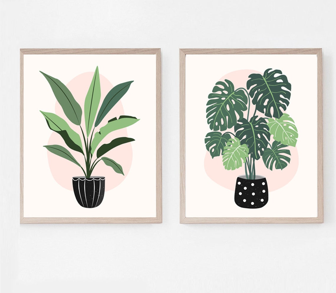 Indoor Houseplant Print Set Plant Poster Printable Wall Art Etsy