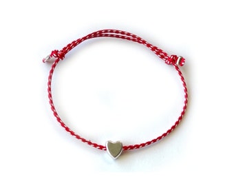 2024  Martis Bracelet 999 silver plated heart/  Greek Traditional Martaki, March Bracelet / Spring Bracelet  / Friendship Bracelet
