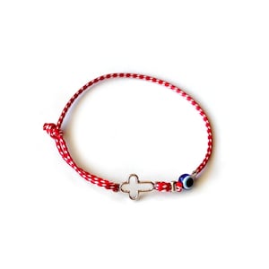 2025 Martis Armband silbernes Kreuz / Griechisches Traditionelles Martaki, März Armband / Frühlingsarmband / Freundschaftsarmband