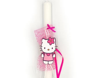 Greek Easter Candle WOODEN HELLO KITTY - Aromatic Lampada - Easter Gifts - Orthodox Easter Candles Handmade Lampades