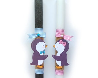 Lambada Easter Greek Easter Candle PENGUIN couple - Aromatic Lampada - Easter Gifts - Orthodox Easter Candles Handmade Lampades